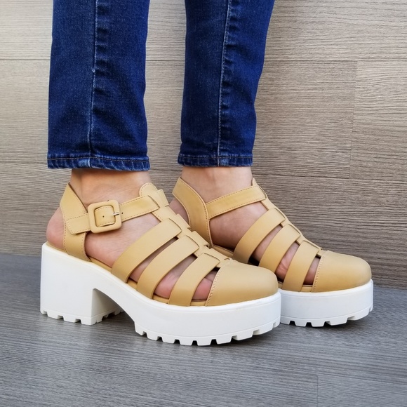 Beige Chunky Platform 90s Grunge look Summer Shoes - Picture 7 of 8